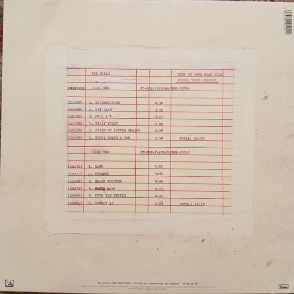 Image of Back Cover of LP - VG+/VG+ - THE KILLS, Keep On Your Mean Side (Domino; WIGLP124, Worldwide 2023 Reissue, Insert), ,  - 4116119C