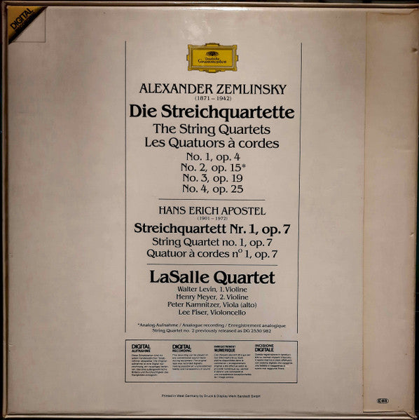 Image of Back Cover of 3xLP - VG+/VG+ - LASALLE QUARTET, Zemlinsky: Die Streichquartette = The String Quartets = Les Quatuors   Cordes (Deutsche Grammophon; 2741 016, Germany 1982, Box Set, Booklet), ,  - 4026350E