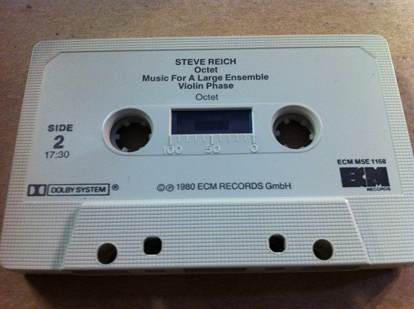 Image of Label Cover of Cassette - VG/VG - STEVE REICH, Octet   Music For A Large Ensemble   Violin Phase (ECM Records ; ECM M5E 1168, US 1980, J-Card), ,  - 4136086E