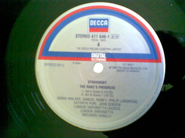 Image of Label Cover of 3xLP - VG+/VG+ - RICCARDO CHAILLY, LONDON SINFONIETTA, Stravinsky: The Rake's Progress (Decca; 411 644-1, UK 1984, Box Set, Booklet), ,  - 4126241E