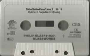 Image of Label Cover of Cassette - VG/VG - PHILIP GLASS, Glassworks (CBS ; 40-73640, UK & Europe 1982, J-Card), ,  - 4136087E