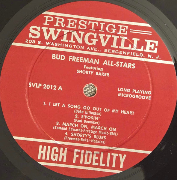 Image of Label Cover of LP - VG+/VG+ - THE BUD FREEMAN ALL-STARS FEATURING SHORTY BAKER, The Bud Freeman All-Stars Featuring Shorty Baker (Prestige Swingville; 2012, US 1961, Pasteback Sleeve), ,  - 4126214E