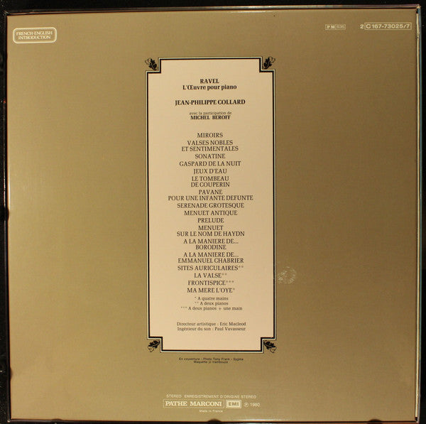 Image of Back Cover of 3xLP - VG+/VG+ - JEAN-PHILIPPE COLLARD, Ravel: L' uvre Pour Piano (La Voix De Son Ma tre; 2C 167-73025/7, France 1980, Box Set, Booklet), ,  - 4126245E