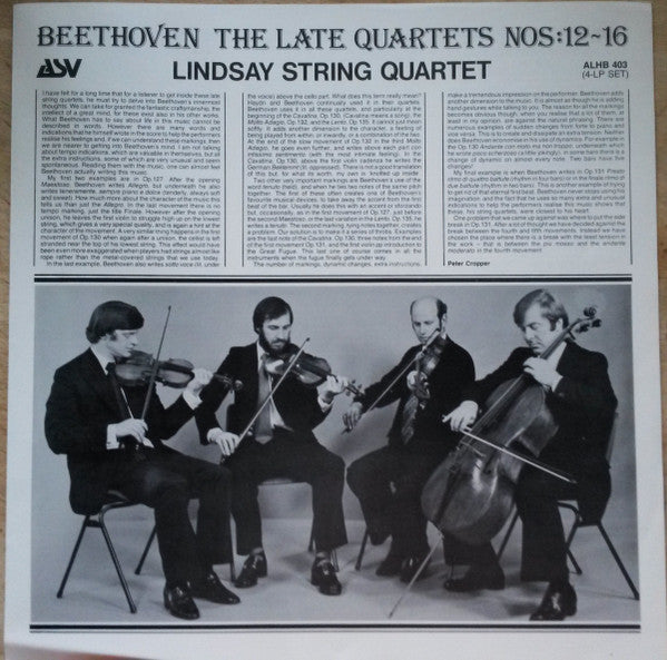 Image of Back Cover of LP - VG+/VG+ - LINDSAY STRING QUARTET*, Beethoven: The Late Quartets Nos:12-16 (ASV; ALHB 403, UK 1983), ,  - 4126248E