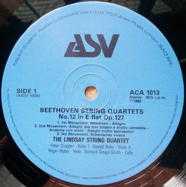 Image of Label Cover of LP - VG+/VG+ - LINDSAY STRING QUARTET*, Beethoven: The Late Quartets Nos:12-16 (ASV; ALHB 403, UK 1983), ,  - 4126248E
