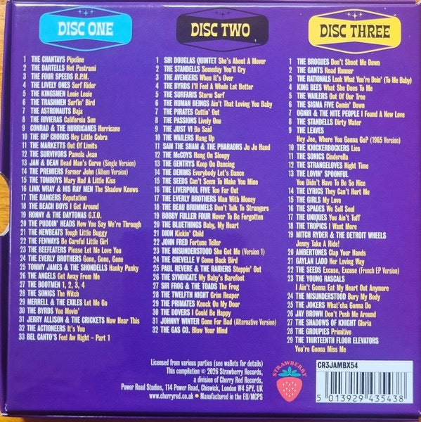 Image of Back Cover of 3xCD - M/M - VARIOUS, Steppin' Out - The Roots Of Garage Rock 1963-1965 (Strawberry ; CR3JAMBX54, UK 2026, Box Set), Still SEALED In Shrinkwrap,  - 4136104E