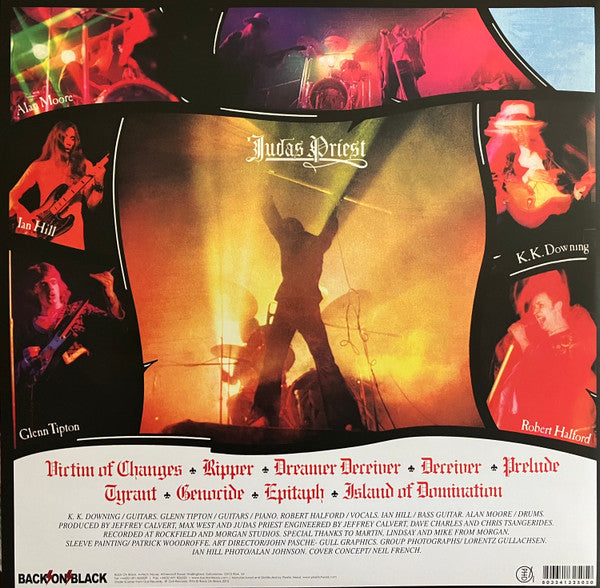 Image of Back Cover of LP - VG+/VG - JUDAS PRIEST, Sad Wings Of Destiny (Back On Black; BOBV250LP, UK 2010 Reissue, Gatefold, 2 Inserts), , Sad Wings of Destiny is the second studio album by the English heavy metal group Judas Priest, released in 1976. It is considered the album on which Judas Priest consolidated their sound and image, and songs from it such as "Victim of Changes" and "The Ripper" have since become live standards. It is the only album to feature drummer Alan Moore. - 4126223E