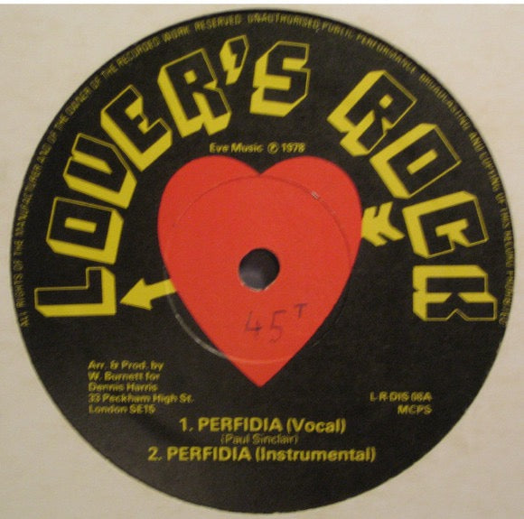 Image of Front Cover of 12" - /G - DENNIS HARRIS, Perfidia (Lover's Rock; L-R-DIS 08, UK 1978, Plain Sleeve), Lots of light marks but plays pretty well with only light surface noise. WOL.,  - 4116212C