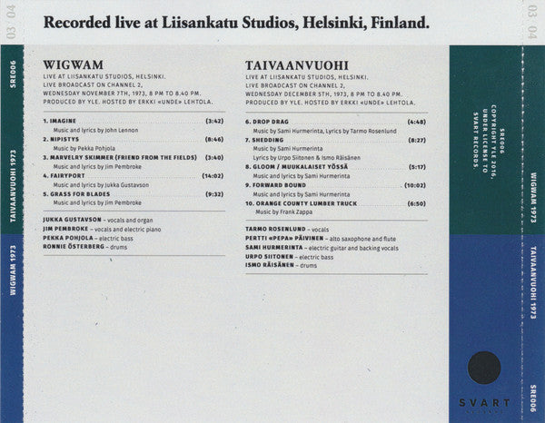 Image of Back Cover of CD - EX/EX - WIGWAM AND TAIVAANVUOHI, Pop Liisa Live In Studio 03 / 04 (Svart Records ; SRE006, Finland 2016, Jewel Case), ,  - 4136150E