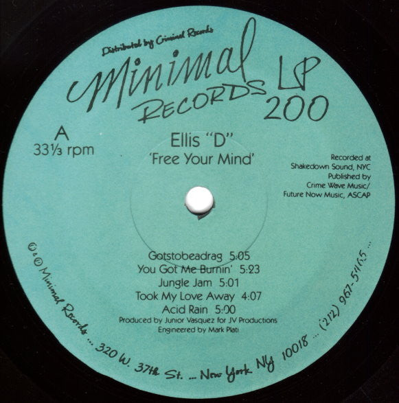 Image of Label Cover of LP - VG+/VG+ - ELLIS D, Free Your Mind (Minimal Records; MINLP-200, US 1989), Track Markers With Marker Pen On Both Sides Of Label,  - 4146144S