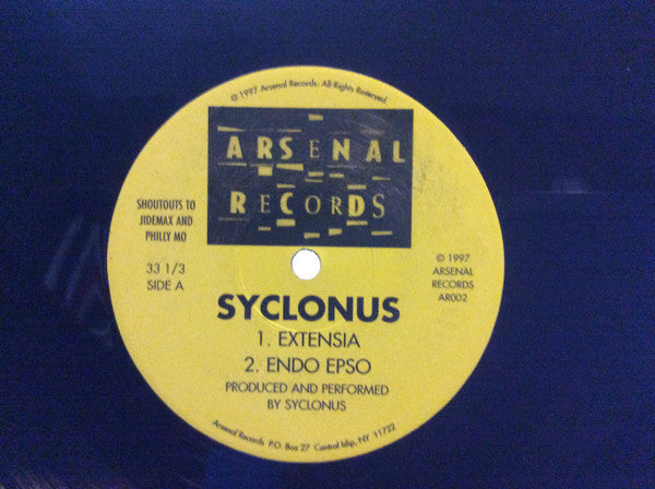 Image of Front Cover of 12" - /VG - SYCLONUS, Syclonus (Arsenal Records; AR002, US 1997), Some light marks on either side, though plays well, 1	Extensia2	Endo Epso3	Raw Element4	DJ Luis Anthony Funked House - 4116266C