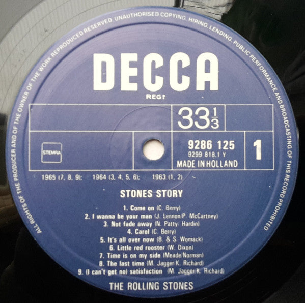 Image of Label Cover of 2xLP - VG/G+ - THE ROLLING STONES, Stones Story 1 (Decca Blue Labels; 6645 407, Netherlands 1981 Reissue, Gatefold With One Printed On Front Sleeve), ,  - 4116237C