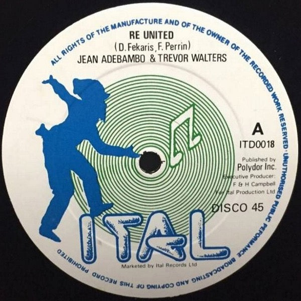 Image of Front Cover of 12" - /G - JEAN ADEBAMBO & TREVOR WALTERS, Re United (Ital; ITD0018, UK 1983, Plain Sleeve), Loads of light marks but plays pretty well with only light surface noise.,  - 4116282C
