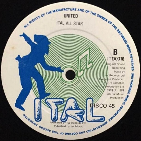 Image of Back Cover of 12" - /G - JEAN ADEBAMBO & TREVOR WALTERS, Re United (Ital; ITD0018, UK 1983, Plain Sleeve), Loads of light marks but plays pretty well with only light surface noise.,  - 4116282C