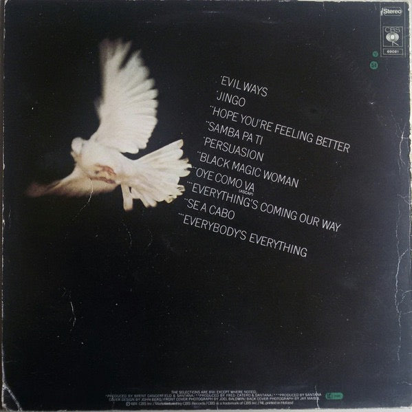 Image of Back Cover of LP - VG/VG - SANTANA, Santana's Greatest Hits (CBS Sunburst Labels With Made In Holland ; CBS 69081, Europe 1970s Reissue, Inner), Hairline marks, Sleeve has a crease,  - 4116240C