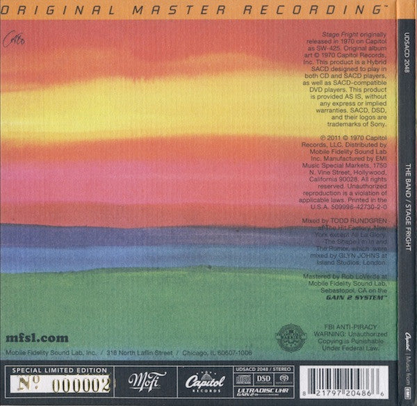 Image of Back Cover of CD - EX/EX - THE BAND, Stage Fright (Mobile Fidelity Sound Lab; UDSACD 2048, US 2011 Reissue, SACD, Limited, Numbered), No. 00654,  - 4156035S