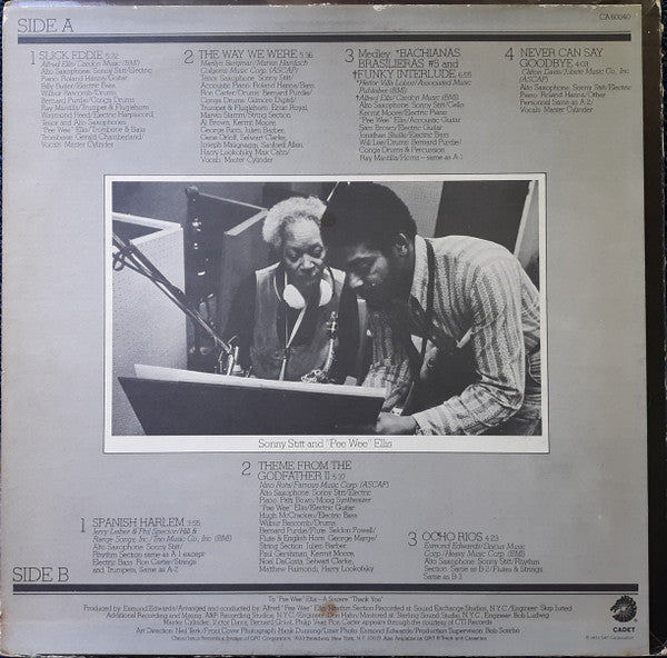 Image of Back Cover of LP - VG/VG+ - SONNY STITT, Never Can Say Goodbye (Cadet; CA 60040, US 1976 Reissue, Pasteback Sleeve, Sleeve lists "Never Can Say Goodbye" as A4, appears on record as B1), Light marks, promo notch cut in lower spine,  - 4146166S