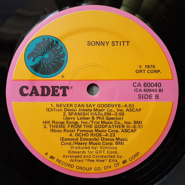 Image of Label Cover of LP - VG/VG+ - SONNY STITT, Never Can Say Goodbye (Cadet; CA 60040, US 1976 Reissue, Pasteback Sleeve, Sleeve lists "Never Can Say Goodbye" as A4, appears on record as B1), Light marks, promo notch cut in lower spine,  - 4146166S