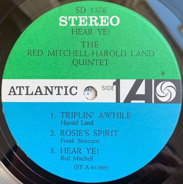Image of Label Cover of LP - VG/VG - THE RED MITCHELL - HAROLD LAND QUINTET, Hear Ye!!!! Hear Ye!!!! (Atlantic; SD 1376, US 1962, Pasteback Sleeve), Light marks, foxing on back, number stamped lower back cover,  - 4146170S