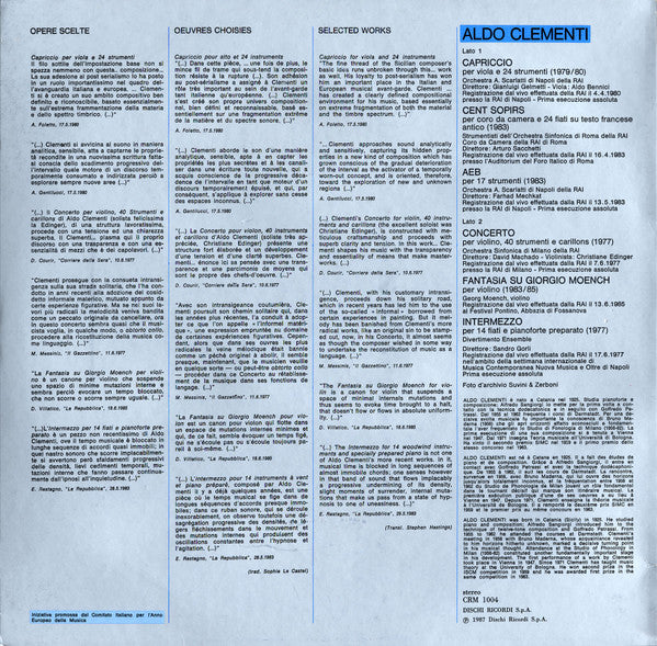 Image of Back Cover of LP - EX/EX - VARIOUS, Aldo Clementi: Opere Scelte (Ricordi; CRM 1004, Italy 1987), ,  - 4126296E
