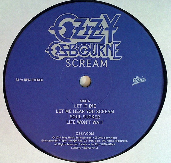 Image of Label Cover of 2xLP - NEW/NEW - OZZY OSBOURNE, Scream (Epic; 88697775151, Europe 2010, 180g Vinyl, Limited Edition 1500 copies.), SEALED, Ozzy returned with a heavy, guitar-driven solo album, packed with big riffs, dark hooks and his unmistakable vocals. A late-career metal record featuring guitarist Gus G. - 4036174E
