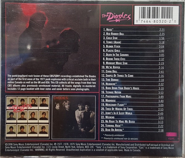 Image of Back Cover of CD - VG+/VG+ - THE DIODES, Tired Of Waking Up Tired - The Best Of The Diodes (Epic; EK 80320, Canada 1998, Jewel Case), ,  - 4116302C