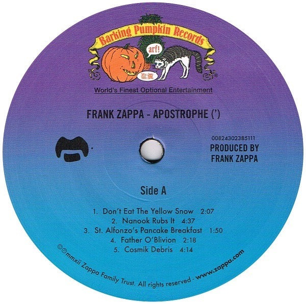 Image of Label Cover of LP - NEW/NEW - FRANK ZAPPA, Apostrophe (') (Zappa Records; 0824302385111, Europe 2014 Reissue, 180g), , A 1974 rock classic packed with Zappa�s sharp humour, bluesy guitar and off-kilter rhythms. Featuring �Don�t Eat the Yellow Snow� and the standout guitar solo on �Stink-Foot�. - 4036178E
