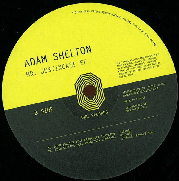 Image of Front Cover of 12" - /VG+ - ADAM SHELTON, Mr. Justincase (One Records ; ONE 025, UK 2015, Company Sleeve), ,  - 4126380E