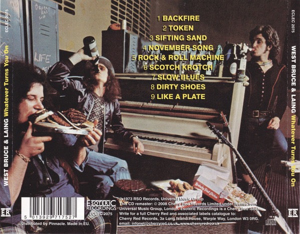 Image of Back Cover of CD - VG+/VG+ - WEST, BRUCE & LAING, Whatever Turns You On (Esoteric Recordings; ECLEC 2075, UK & Europe , Jewel Case), ,  - 4116306C