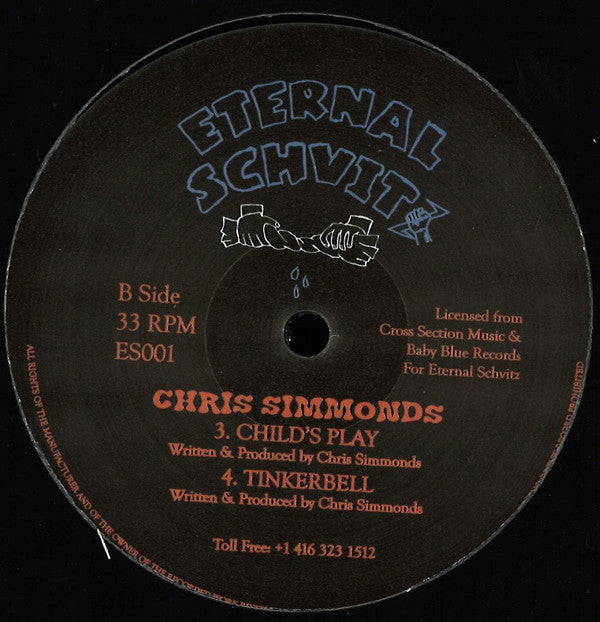 Image of Back Cover of 12" - /VG - VARIOUS, Baby Blue Records Sampler (Eternal Schvitz ; ES001, UK 2019), Light marks only, Compilation of House tracks from Chris Simmonds' Baby Blue Records from 1990s.A1	Inside Outlaws � Trance Further SequenceA2	Partners In Time � Tonight (Boneshaker Mix)B1	Chris Simmonds � Child's PlayB2	Chris Simmonds � Tinkerbell - 4126381E