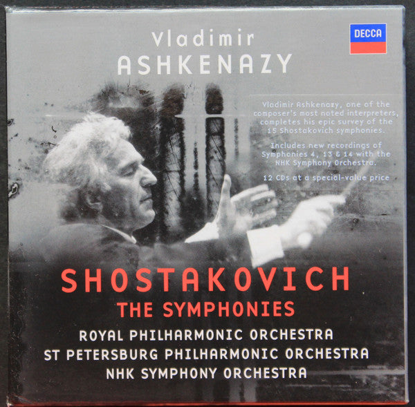 Image of Front Cover of 12xCD - M/M - VLADIMIR ASHKENAZY, ROYAL PHILHARMONIC ORCHESTRA, ST. PETERSBURG PHILHARMONIC ORCHESTRA, NHK SYMPHONY ORCHESTRA, Shostakovich: The Symphonies (Decca; The Symphonies, Europe 2007, Box Set), Sealed,  - 4136190E