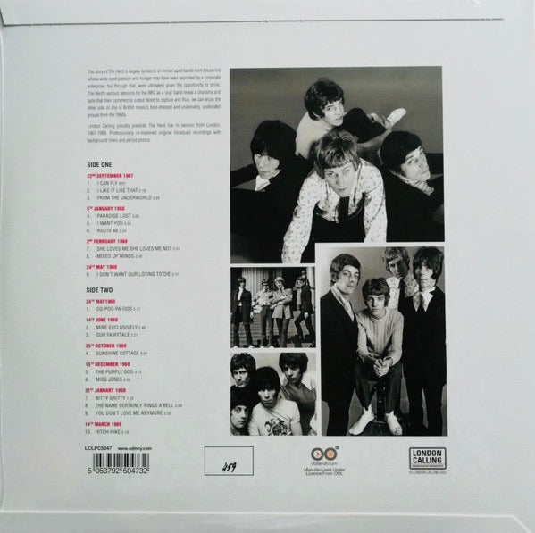 Image of Back Cover of LP - EX/EX - THE HERD, Live On Air 67-69 (London Calling; LCLPC5047, Europe 2022, Flipback Sleeve, Insert, Numbered Limited Edition, Red/Yellow Speckled Vinyl, Unofficial Release), Opened Instore, No. 176,  - 4116253C