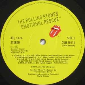 Image of Label Cover of 2444298S: LP - THE ROLLING STONES, Emotional Rescue (Rolling Stones Records; CUN 39111, UK 1980, Poster) Poster is VG+.  VG/VG+