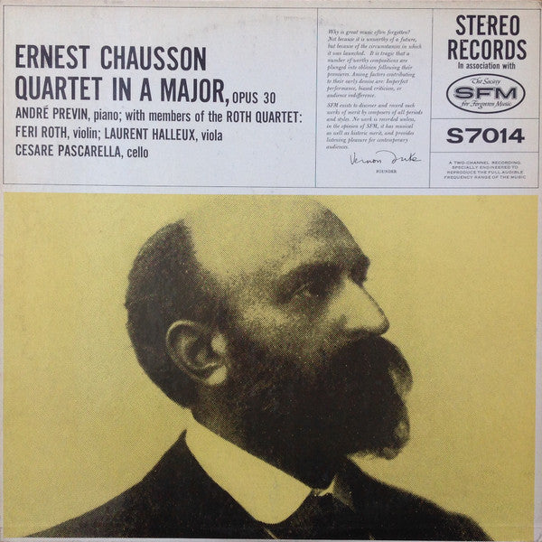 Image of Front Cover of CD - VG/VG+ - ANDR� PREVIN WITH MEMBERS OF THE ROTH QUARTET, Chausson: Quartet In A Major, Opus 30 (Stereo Records; S7014, US 1958), ,  - 4126400E