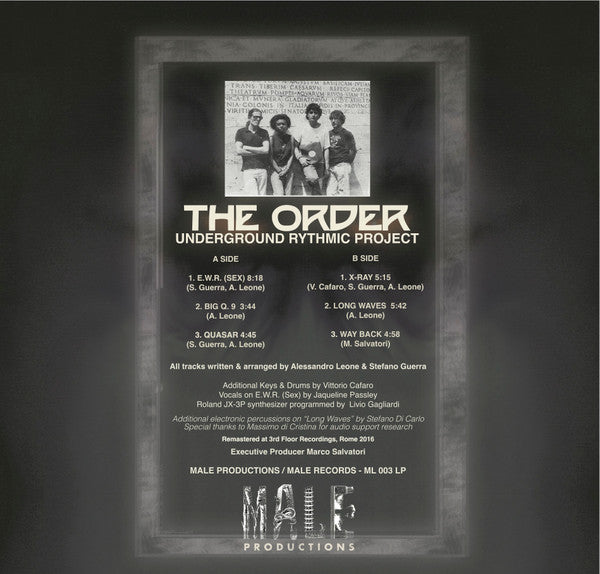 Image of Back Cover of 12" - VG/VG - THE ORDER, 1992 - 2016 Underground Rythmic Project (Male Productions; ML 003 LP, Italy 2016, Picture Sleeve), ,  - 4126391E