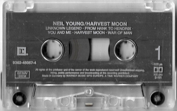 Image of Label Cover of Cassette - VG/VG - NEIL YOUNG, Harvest Moon (Reprise Records; 9362-45057-4, Europe 1992), ,  - 4156117S