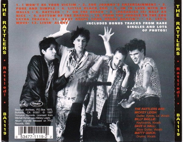 Image of Back Cover of CD - VG+/VG+ - THE RATTLERS, Rattled! (Bacchus Archives; BA1119, US 1997 Reissue, Jewel Case), ,  - 4116362C