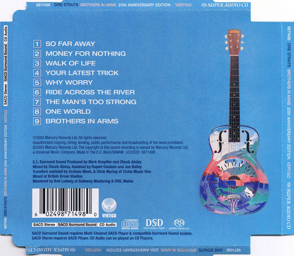 Image of Back Cover of CD - VG+/EX - DIRE STRAITS, Brothers In Arms (Vertigo; 9871498, Europe 2005 Reissue, SACD, Hybrid, Multichannel, Stereo, Album, Reissue, Remastered, HDCD, 20th Anniversary Edition), ,  - 4156118S