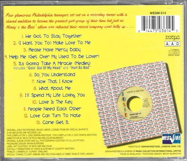 Image of Back Cover of CD - VG+/VG+ - HONEY & THE BEES, Come Get It (The Complete Josie Recordings 1970-1971) (Westside; WESM 614, UK 2000, Jewel Case), ,  - 4116367C