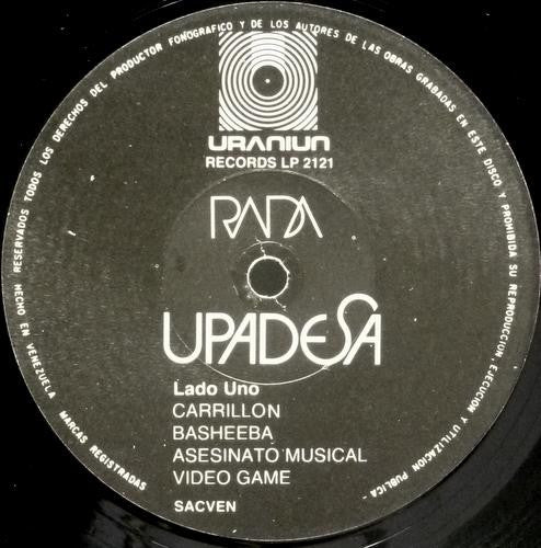 Image of Label Cover of LP - VG/VG+ - RADA, Upadesa (Uraniun Records; LP 2121, Venezuela 1983), A couple of light hairlines only. Sleeve has bumped corners and a little ringwear. ,  - 4126347E