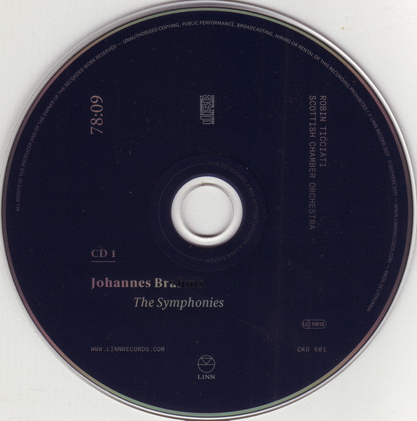 Image of Label Cover of 2xCD - VG/VG+ - BRAHMS*, ROBIN TICCIATI, SCOTTISH CHAMBER ORCHESTRA, The Symphonies (Linn Records; CKD 601, Europe 2017, Triple Digipak), Sleeve is 95% Excellent but has an unfortunate deep tear on the spine.,  - 4136201E
