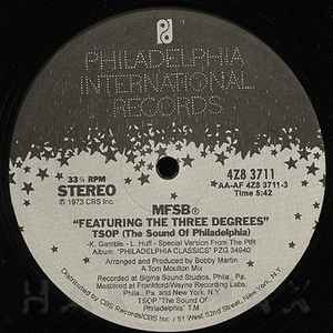 Image of Back Cover of 12" - VG+/VG+ - MFSB, Love Is The Message / TSOP (The Sound Of Philadelphia) (Philadelphia International Records; 4Z8 3711,  , Company Sleeve), Light ringwear & small tear on sleeve.,  - 4126461E