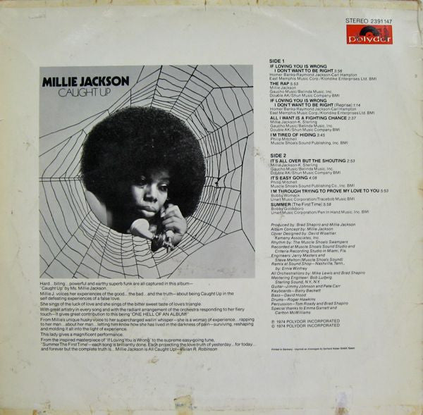 Image of Back Cover of LP - VG/VG+ - MILLIE JACKSON, Caught Up (Polydor; 2391 147, Germany 1975), ,  - 4146221S
