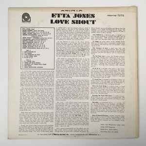 Image of Back Cover of LP - VG/VG - ETTA JONES, Love Shout (Prestige; PRLP 7272, US 1963, Laminated sleeve), Light marks only.Wear to sleeve with small tears on spine. Some writing on sleeve.,  - 4126470E