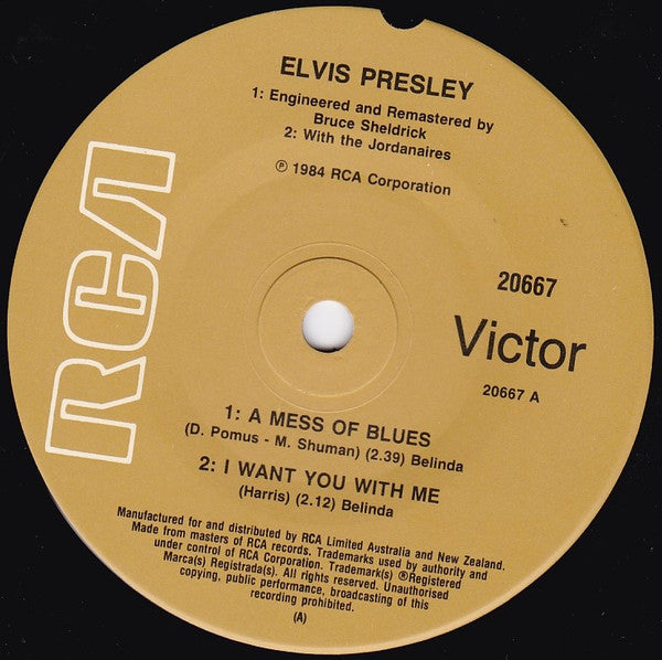 Image of Label Cover of 7" EP - VG/VG+ - ELVIS PRESLEY, Blue Elvis (RCA Victor ; 20667, Australia 1984, Picture Sleeve), Strong VG+, Slight Sticker Damage To Sleeve, Sleeve Creased,  - 4126085E