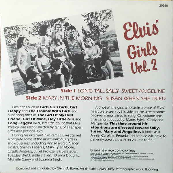 Image of Back Cover of 7" EP - VG+/EX - ELVIS PRESLEY, Elvis' Girls Vol. 2 (RCA Victor ; 20668, Australia 1984, Picture Sleeve), ,  - 4126080E