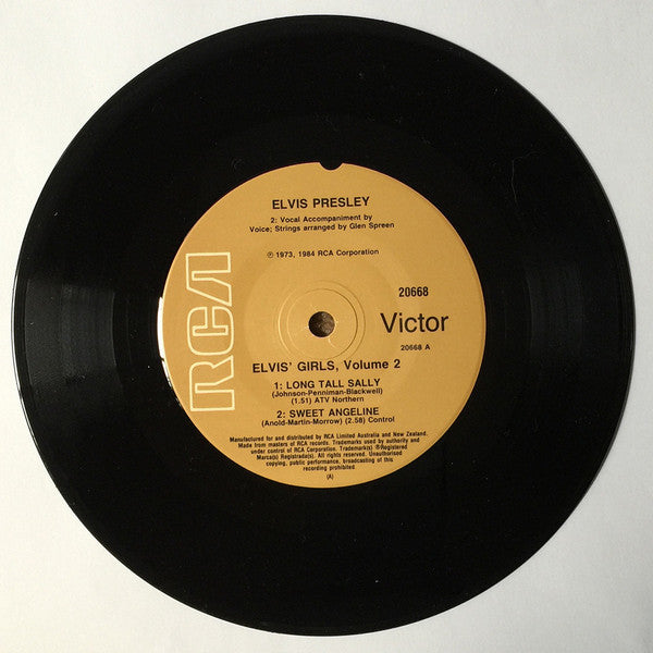 Image of Label Cover of 7" EP - VG+/EX - ELVIS PRESLEY, Elvis' Girls Vol. 2 (RCA Victor ; 20668, Australia 1984, Picture Sleeve), ,  - 4126080E