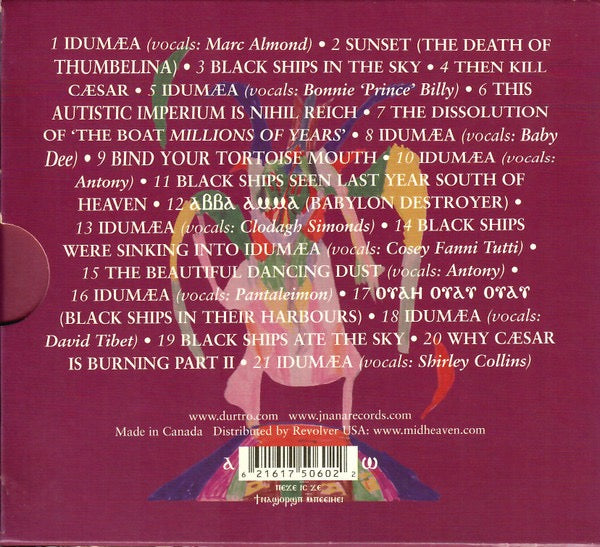 Image of Back Cover of CD - VG+/VG - CURRENT 93, Black Ships Ate The Sky (Durtro; DURTRO JNANA 2112, 	USA & Canada 2006, Slipcase, Booklet), A few marks on CD, plays fine,  - 4136245E