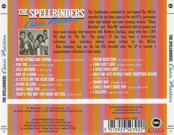 Image of Back Cover of CD - VG+/VG+ - THE SPELLBINDERS, Chain Reaction (Shout! Records; SHOUT 39, UK 2007 Reissue, Jewel Case), ,  - 4116379C