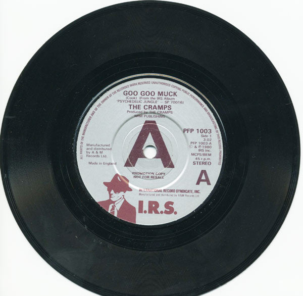 Image of Label Cover of 7" - VG+/VG+ - CRAMPS, Goo Goo Muck / She Said (IRS; PFP1003, UK 1981, Promo, Picture Sleeve), ,  - 4126528E